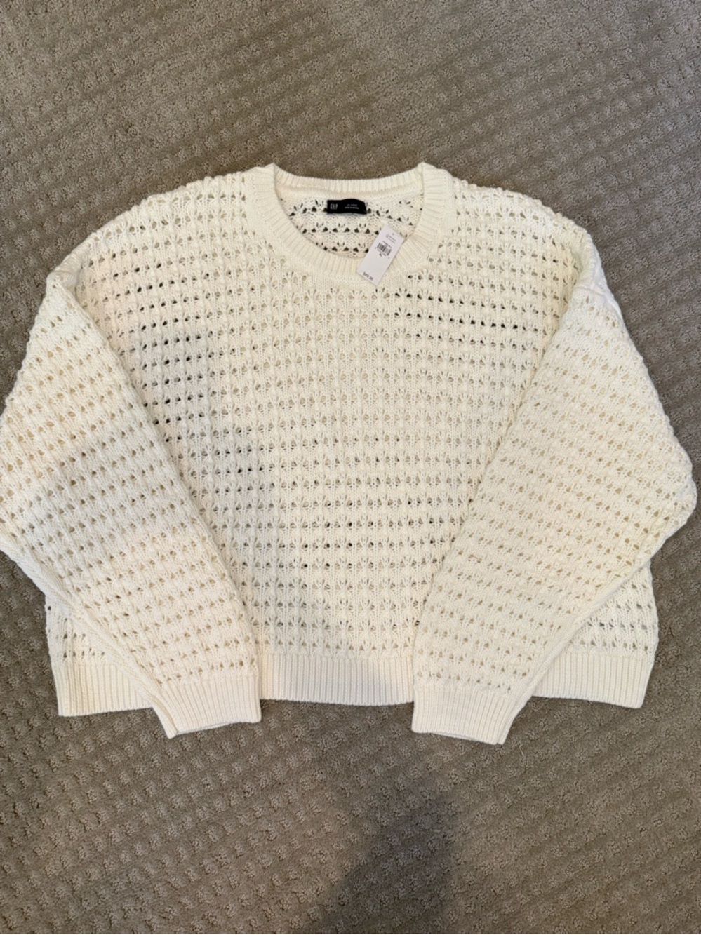 Gap 100% Cotton Crochet Knit Crewneck Sweater XL New Off White NWT